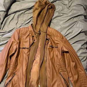 Blivener Brown leather jacket with detachable hood